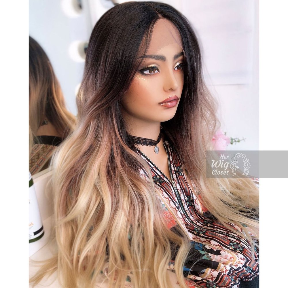 26" Ombre Ash Blonde Long Wig W/ Dark Roots| Chloe - Picture 8 of 9